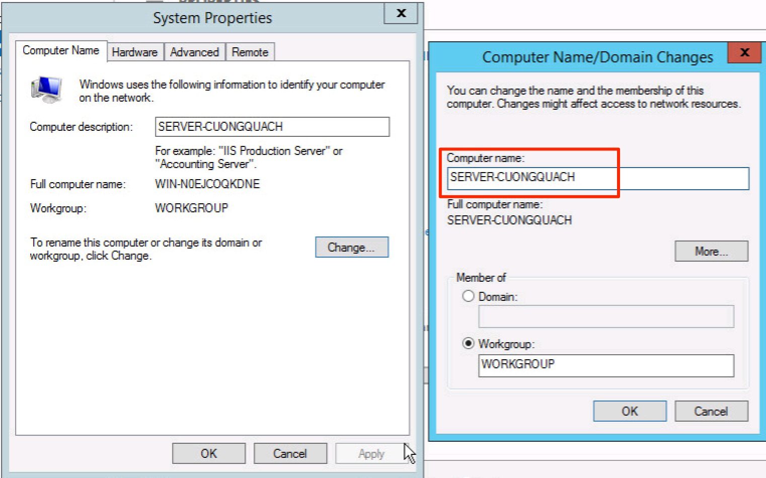 thay đổi computer name windows server 2012 - 5